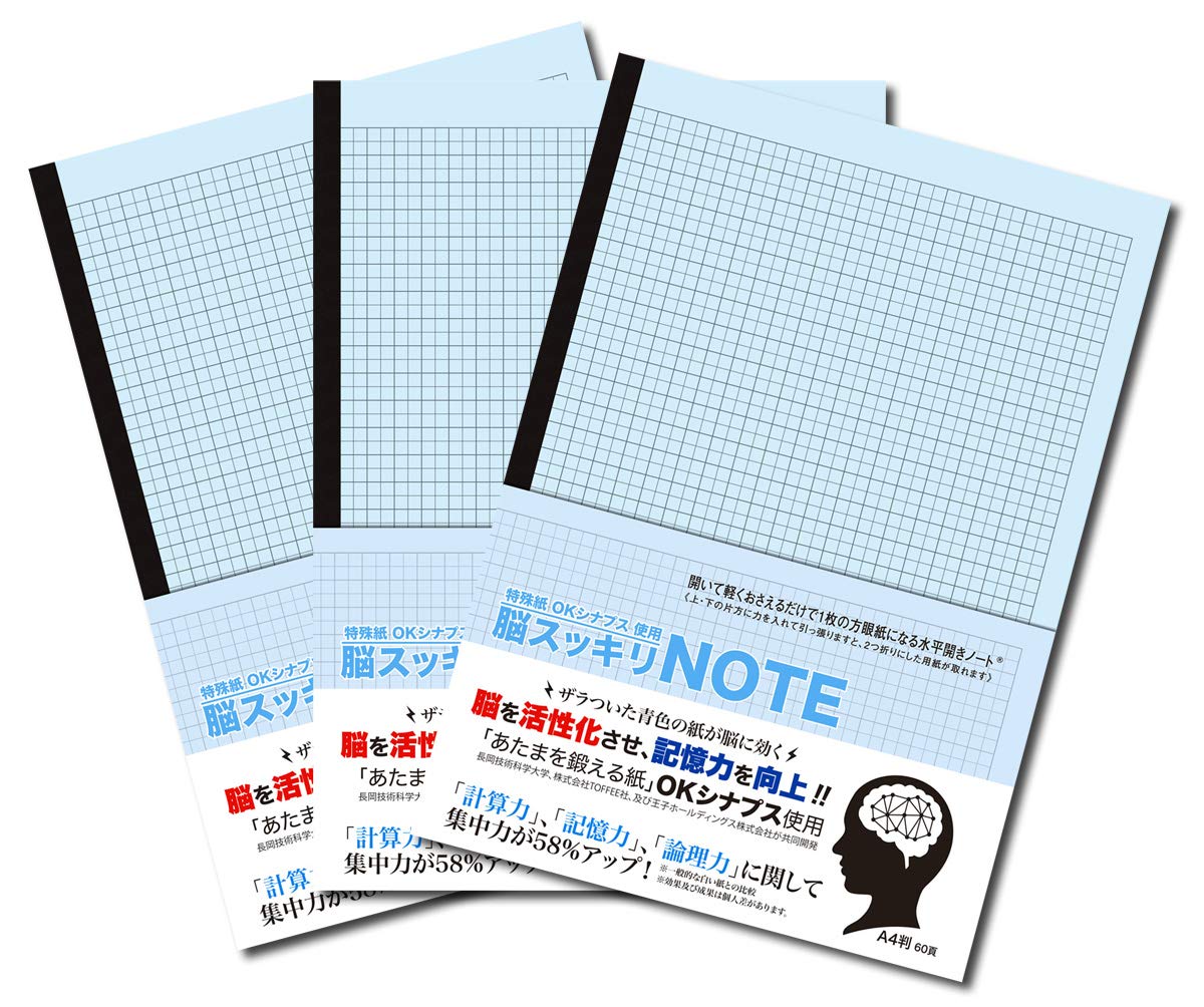 Amazon | 中村印刷所 脳スッキリノート A4 方眼 5mm 水平開きノート 3